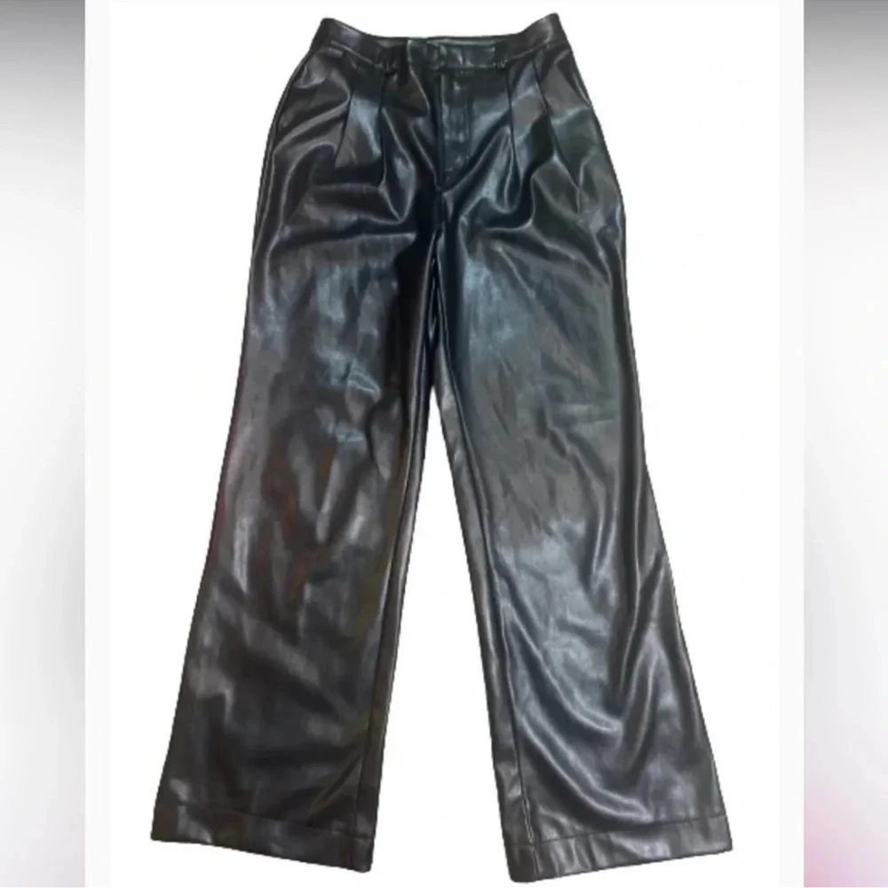 7 For All Mankind Faux Leather Pants Black Wide Leg Trousers pockets siz medium - Picture 4 of 10